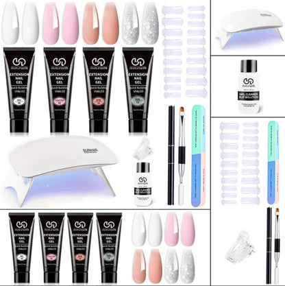DUOLINGDAI Poly Gel Nail Kit: 6 Clear Colors Poly Extension Nail Starter Kits with Nail Lamp Complete Poly Gel Nail Kit Supplies