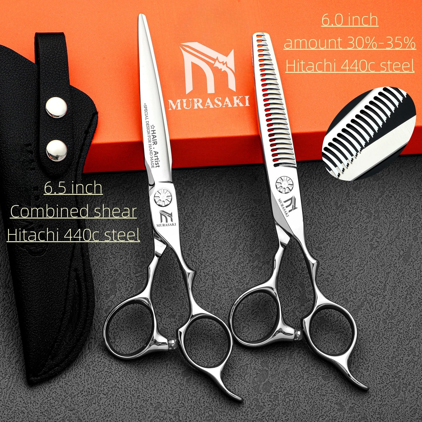 MURASAKI 6.0 inchhair thinning scissors，Professional Barber Accessories，Made by Hitachi 440C Steel，High-end Hair Cutting Tools