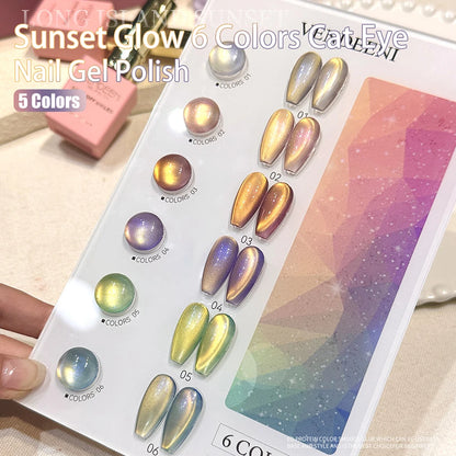 Vendeeni 6 Colors Crystal Cat Eye Gel Nail Polish Set Semi Permanent Sparkling Magnetic UV LED Soak Off Gel Varnish With Display