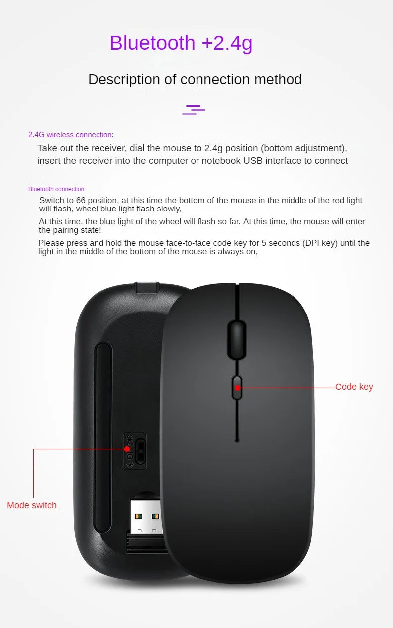 Wireless Mouse For Laptop PC Bluetooth Rechargeable Mouses Wireless Computer Silent Mice LED Backlit Ergonomic Gaming Mouse