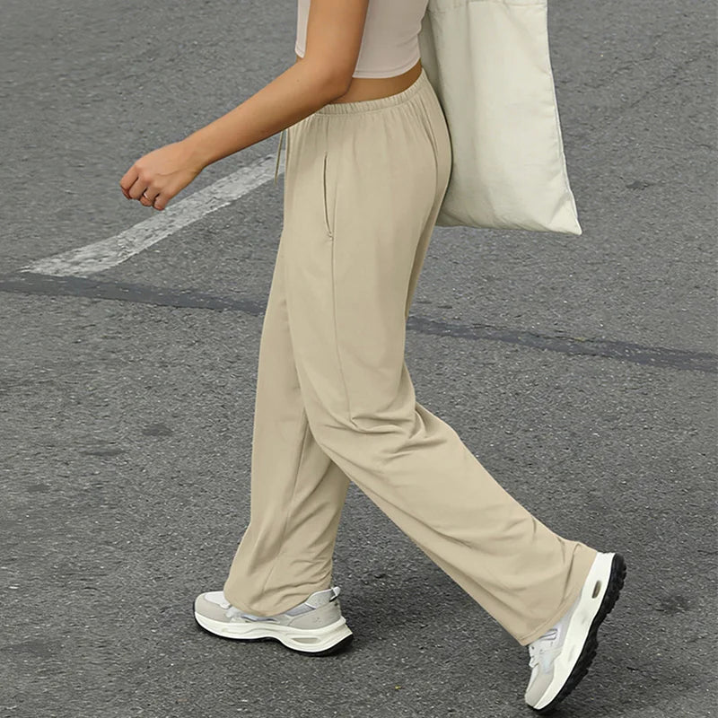 Wide Leg Flared Leggings Women's Fitness Running Pants Drawstring Sports Tights Woman Leisure Nude-Feel Workout Joggers Trouser