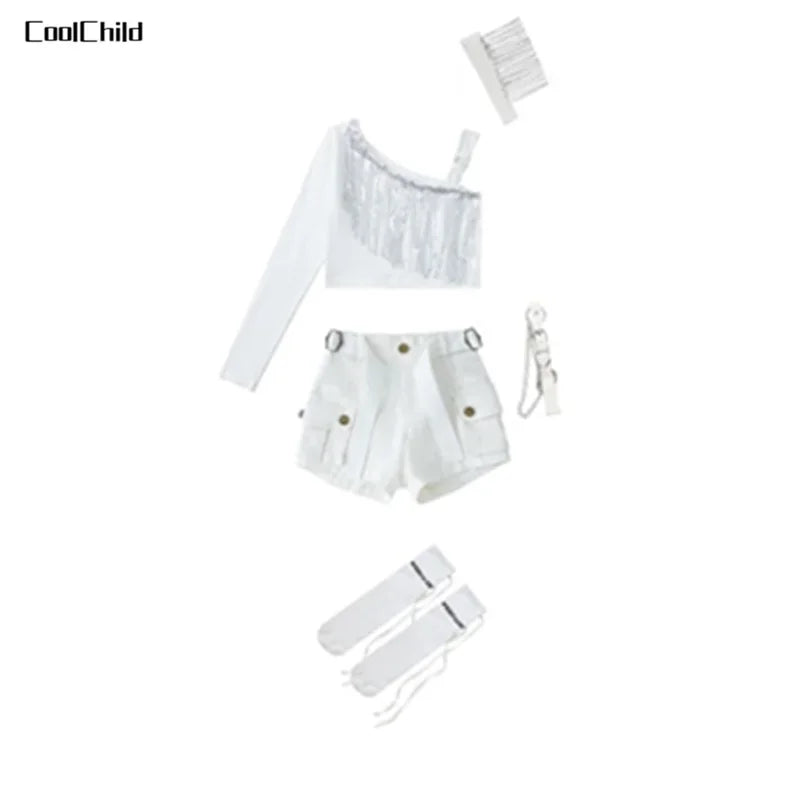 Hip Hop Girls K-pop Elegant Crop Top Shorts Street Dance Cargo Pants Kids Streetwear Child Jazz Costumes Girl Group Clothes Sets