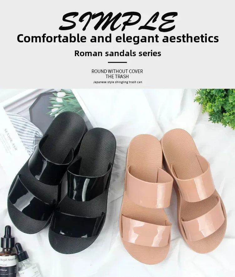 Korean Style Summer Roma Sandals With Thick Bottom And Soft Sole Simple Mom Shoes Jelly Beach Slippers Casual Women's Shoes