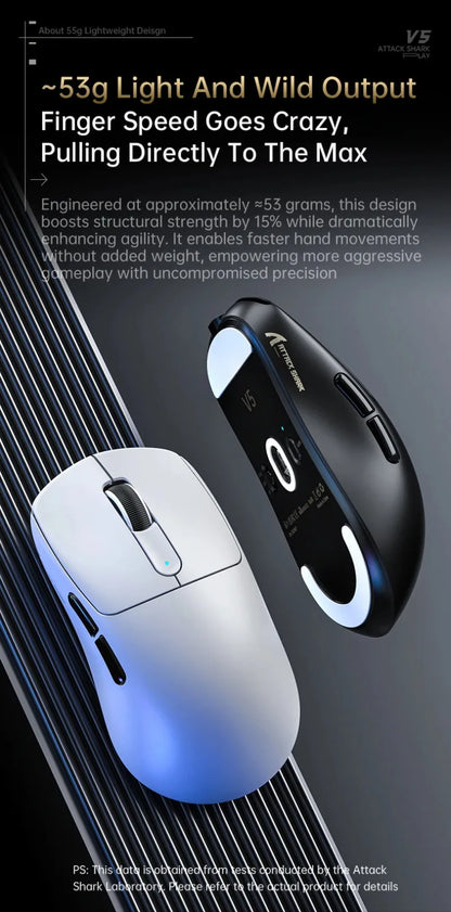 ATTACK SHARK V5 Wireless Gaming Mouse 3-Mode Ultra-Lightweight PAW3950MAX 8KHz Polling Rate For PC Gamer Accessories Gift