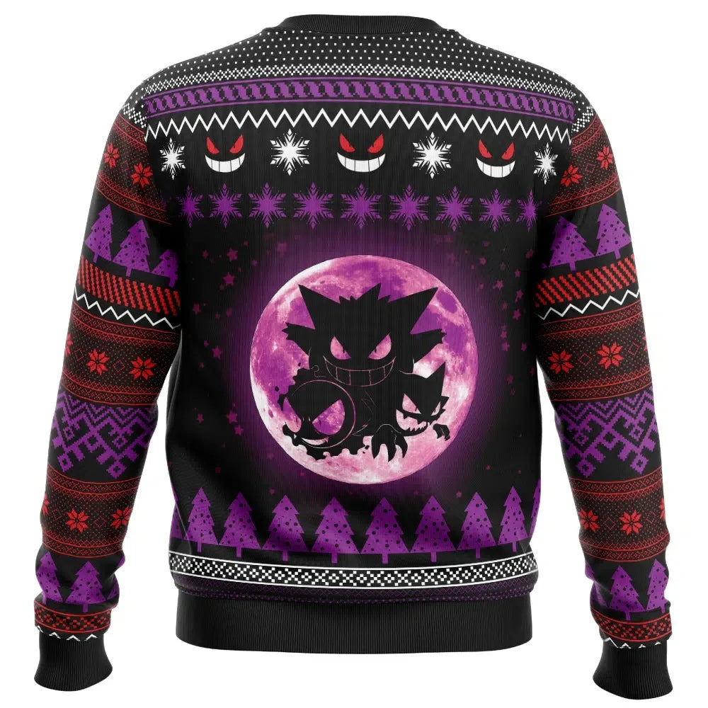 Bandai Pokemon Anime Peripheral Gengar Adult Kids Crewneck Ugly Christmas Sweatshirt Soft Comfy Loose Plus Size Autumn Winter
