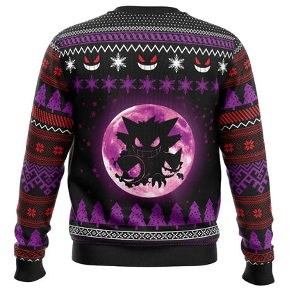 Bandai Pokemon Anime Peripheral Gengar Adult Kids Crewneck Ugly Christmas Sweatshirt Soft Comfy Loose Plus Size Autumn Winter