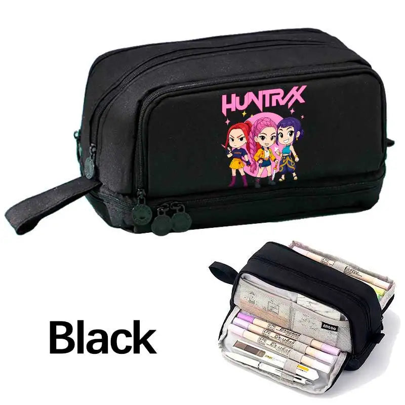 KPOP Pencil Case Student Storage Bag Stationery Large Space Storage 4 Compartment Pouch Double Side Opened