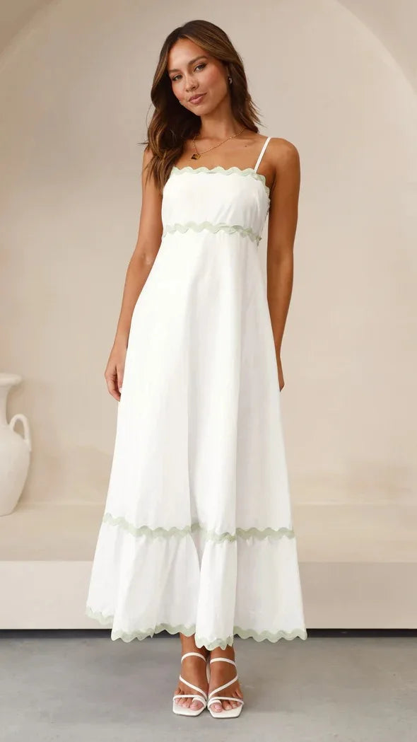 Sleeveless Scalloped Trim Midi Dress: Sexy Strapless Princess Silhouette Gown