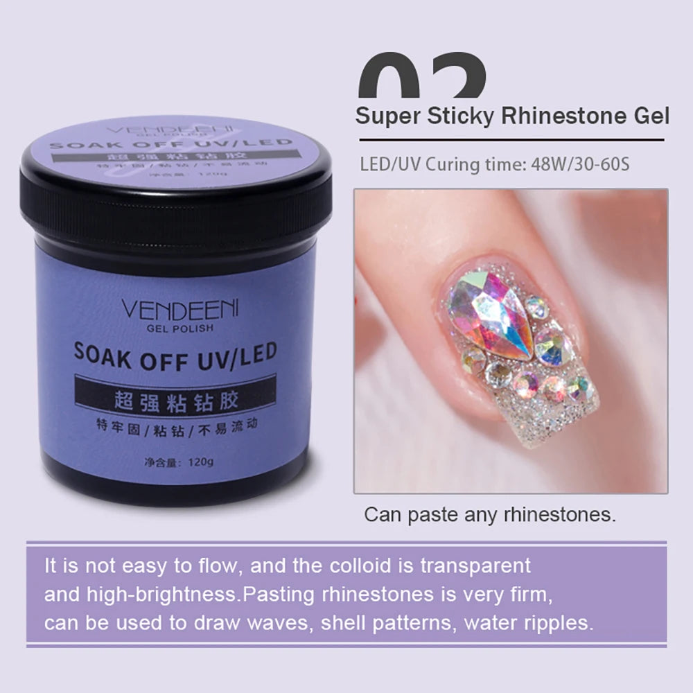 Vendeeni 120g High Capacity Nail Art Functional Gel No Wipe Top Coat Base Coat Painless Extension Gel Leveling Reinforcing Gel