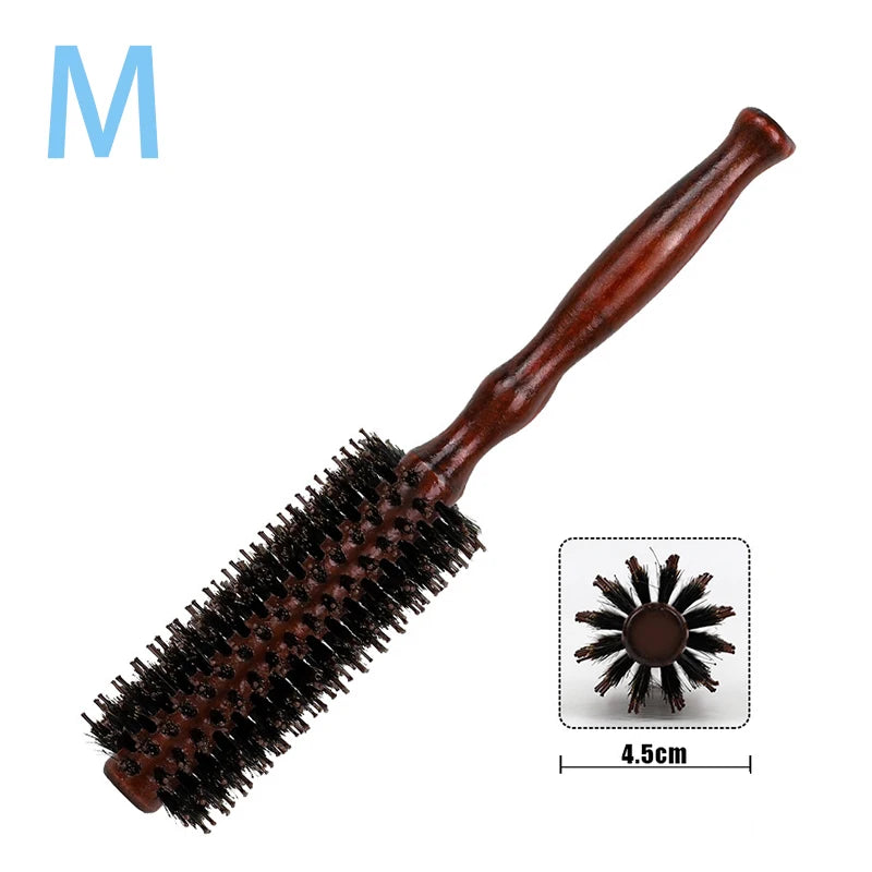 Wood Handle Round Rolling Brush Boar Bristle Nylon Hair Comb Anti Static Brush Straight Twill Hair Comb Hairdressing Tool