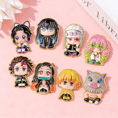 8Pcs Cute Demon Slayer Brooch Badge Anime Cosplay Chibi Character Tanjiro Nezuko Shinobu Giyuu Rengoku Enamel Lapel Pins Gift