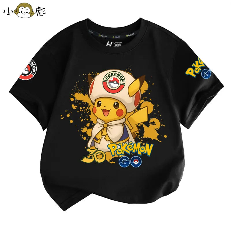 2026 Pok É Mon 30th Anniversary Pikachu Parent Child Short Sleeve T-shirt for Boys and Girls
