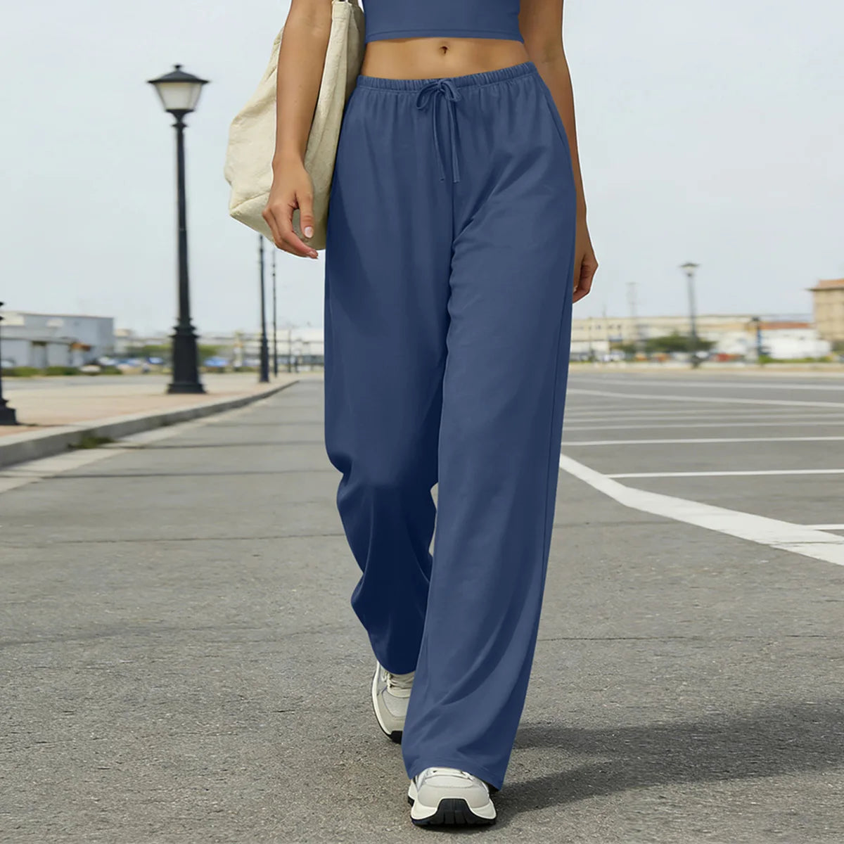Wide Leg Flared Leggings Women's Fitness Running Pants Drawstring Sports Tights Woman Leisure Nude-Feel Workout Joggers Trouser