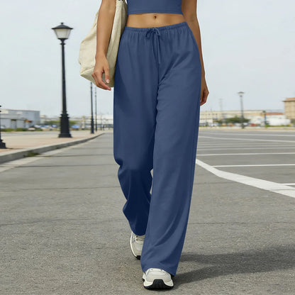 Wide Leg Flared Leggings Women's Fitness Running Pants Drawstring Sports Tights Woman Leisure Nude-Feel Workout Joggers Trouser