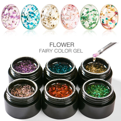 MEET ACROSS 6Pcs//Set Dried Flower Gel Nail Polish Natural Flower Fairy Gel Nail Art Painting Varnishes Summer Varnish For Nail