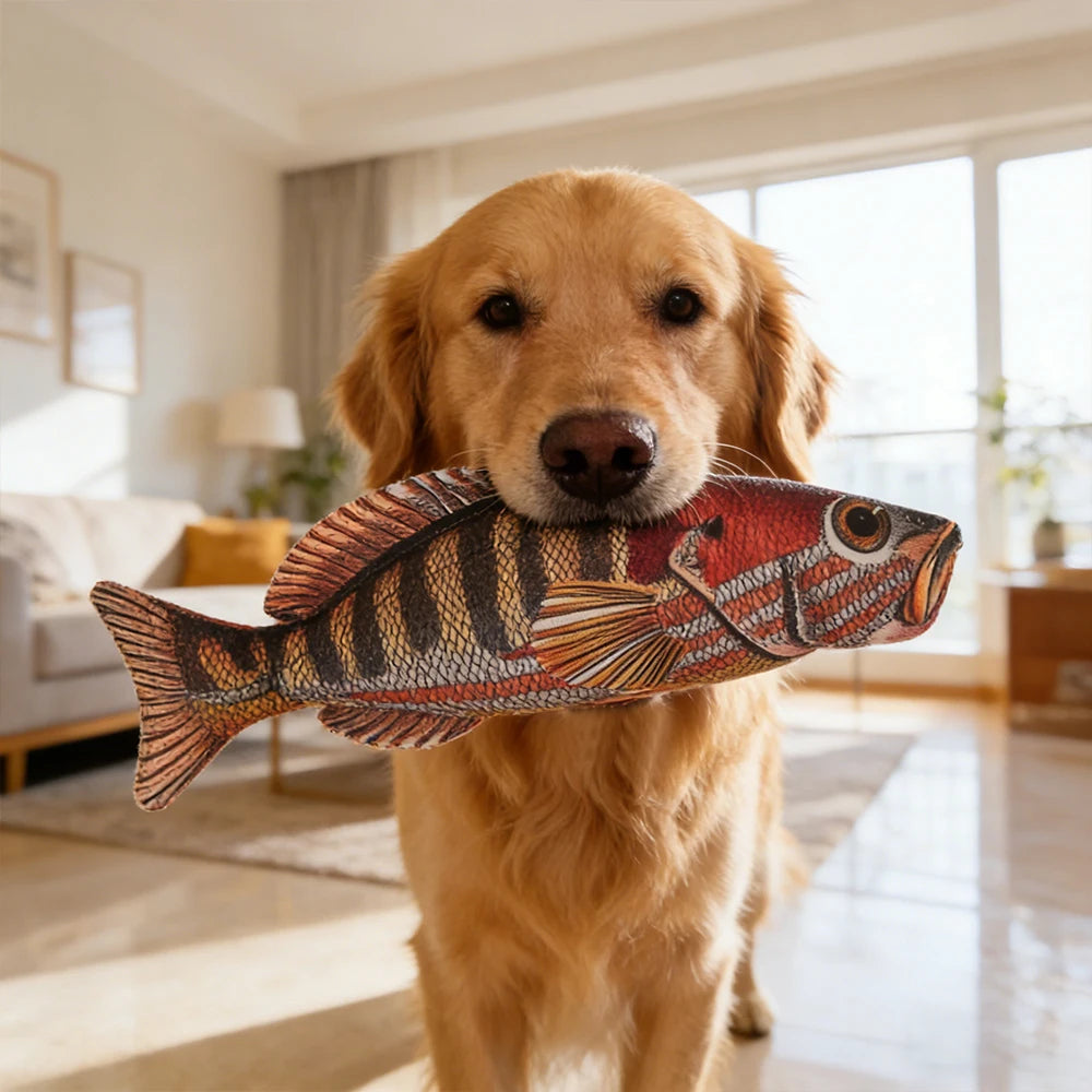 Pet Chew-Resistant Plush Interactive Toy with Sound, Cartoon Fish Shape, Suitable for Large, Medium, and Small Pets Like Cats and Dogs, Double-Layer Fabric, Built-In Airbag