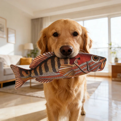 Pet Chew-Resistant Plush Interactive Toy with Sound, Cartoon Fish Shape, Suitable for Large, Medium, and Small Pets Like Cats and Dogs, Double-Layer Fabric, Built-In Airbag