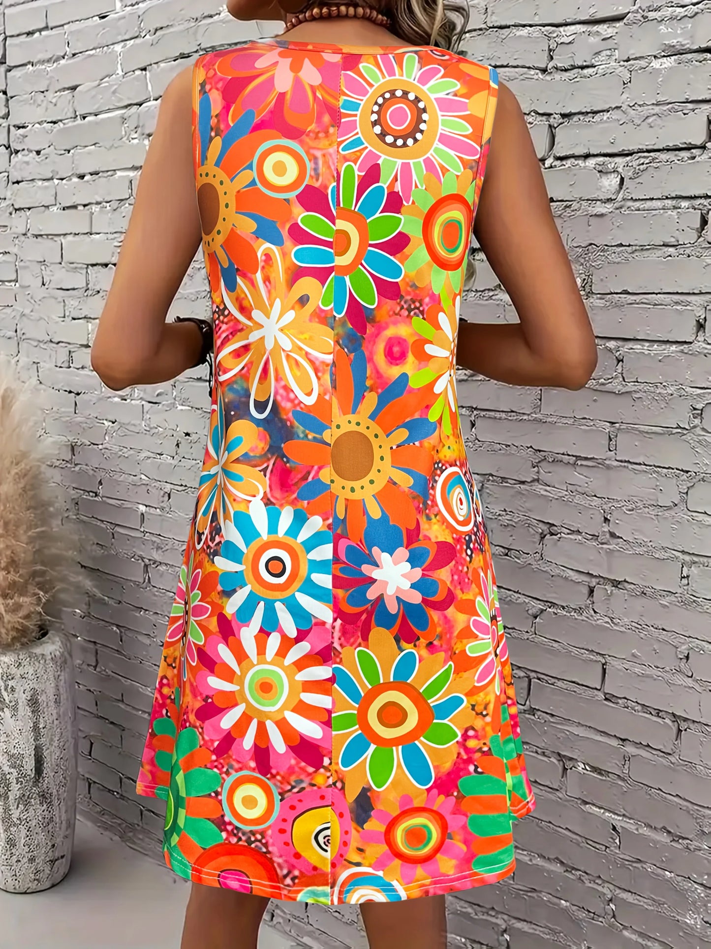 Women's Vibrant Floral Print Sleeveless Dress Spring/Summer Vacation Style dress