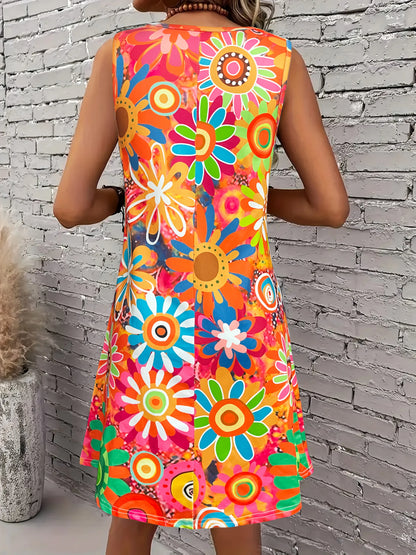 Women's Vibrant Floral Print Sleeveless Dress Spring/Summer Vacation Style dress