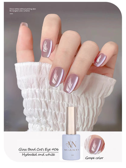MIANEL 12ML Glass Bead Cat Eye Gel Nail Polish Flash White Spar Nude Color Magnetic Nail Polish White Nails Summer Nails 1-12pcs