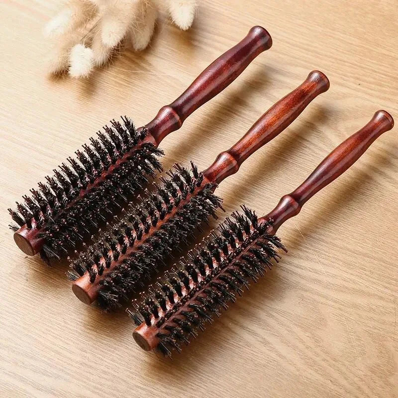 Wood Handle Round Rolling Brush Boar Bristle Nylon Hair Comb Anti Static Brush Straight Twill Hair Comb Hairdressing Tool