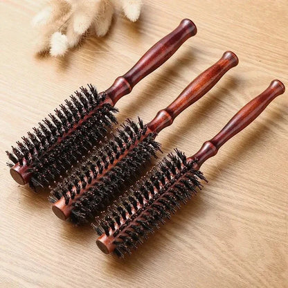 Wood Handle Round Rolling Brush Boar Bristle Nylon Hair Comb Anti Static Brush Straight Twill Hair Comb Hairdressing Tool