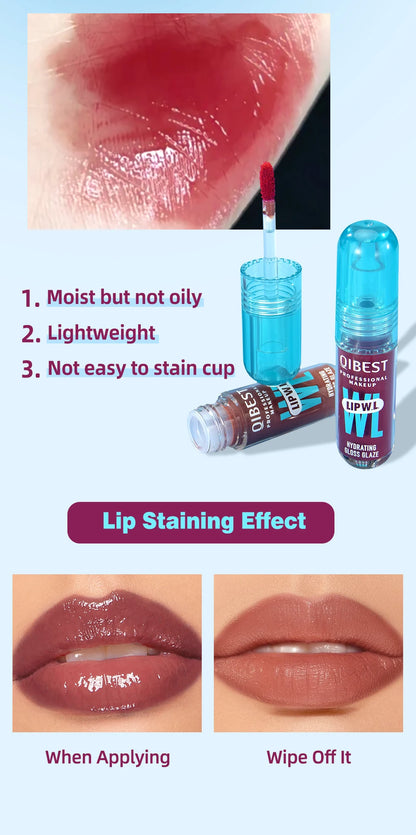 QIBEST Crystal Lip Gloss Mirror Watery Lip Glaze Long Lasting Moisturizing Lip Balm Plumping Gloss Oil Hydrating Makeup Lip Tint