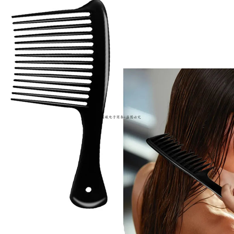 5PCS Black Large Wide Tooth Comb with Hook Handle Hair Loss Reduction Detangling Styling Brush for Salon Dyeing Haircare Tools