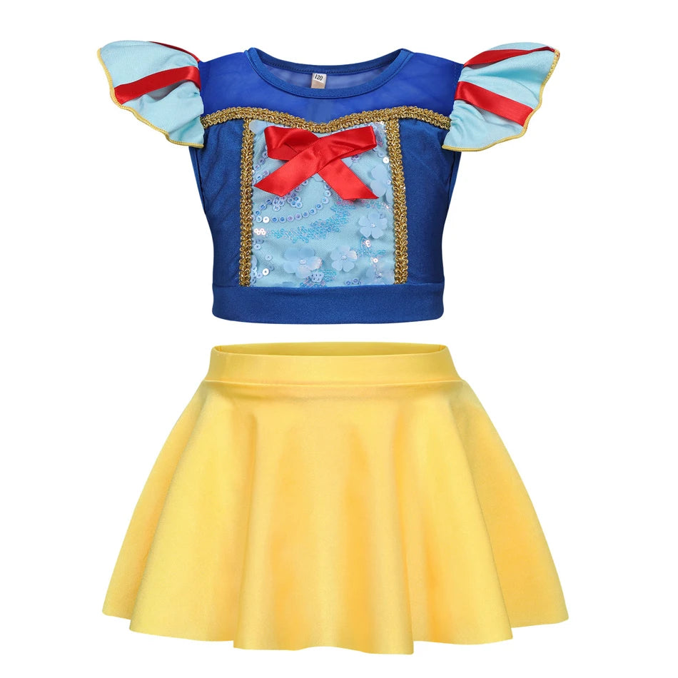 Girls Princess Swimsuit Cinderella Elsa Belle Rapunzel Cosplay Beachwear Kids Summer Fashion 2 Pcs Swimsuit Sets 2-9Yrs