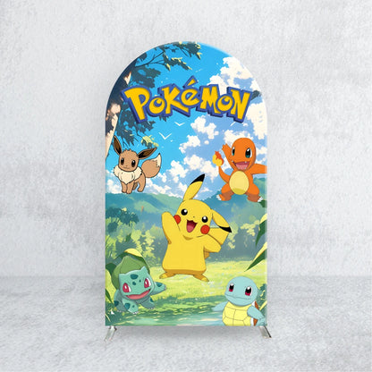 Pikachu Pocket Monster Arch Backdrops Cover Pokemon Kids Birthday Party Elastic Custom Baby Shower Photo Background Banner Decor
