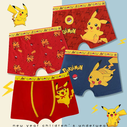 4-Piece Set Pikachu Boys' Underwear Pure Cotton Children'S Flat Corner Pants Summer Thin Spring Cartoon Cute Shorts