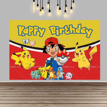Pokemon Pikachu Backdrop Banner Cartoon Pocket Monster Theme Kids Birthday Party Decor Photography Photo Background Supplies