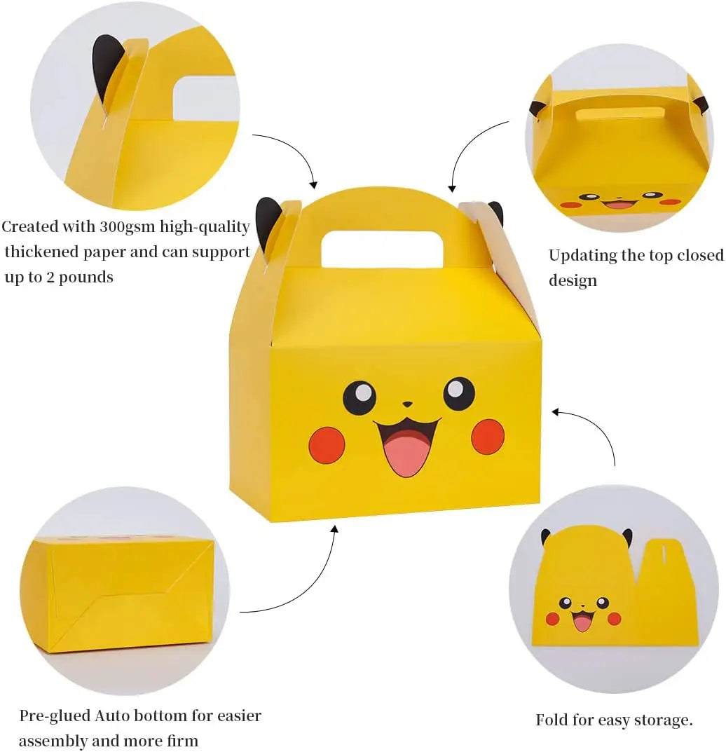 Pokemon Party Favors Birthday Party Decorations Pikachu Paper Gift Bags Handle Candy Box Baby Shower For Kids Supplies Gifts