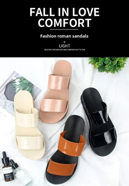 Korean Style Summer Roma Sandals With Thick Bottom And Soft Sole Simple Mom Shoes Jelly Beach Slippers Casual Women's Shoes