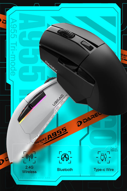 DAREU PC Gamer Mouse 12000DPI RGB Tri-mode Wireless Bluetooth Mice with Charging Dock AIM-WL Sensor for Laptop PC