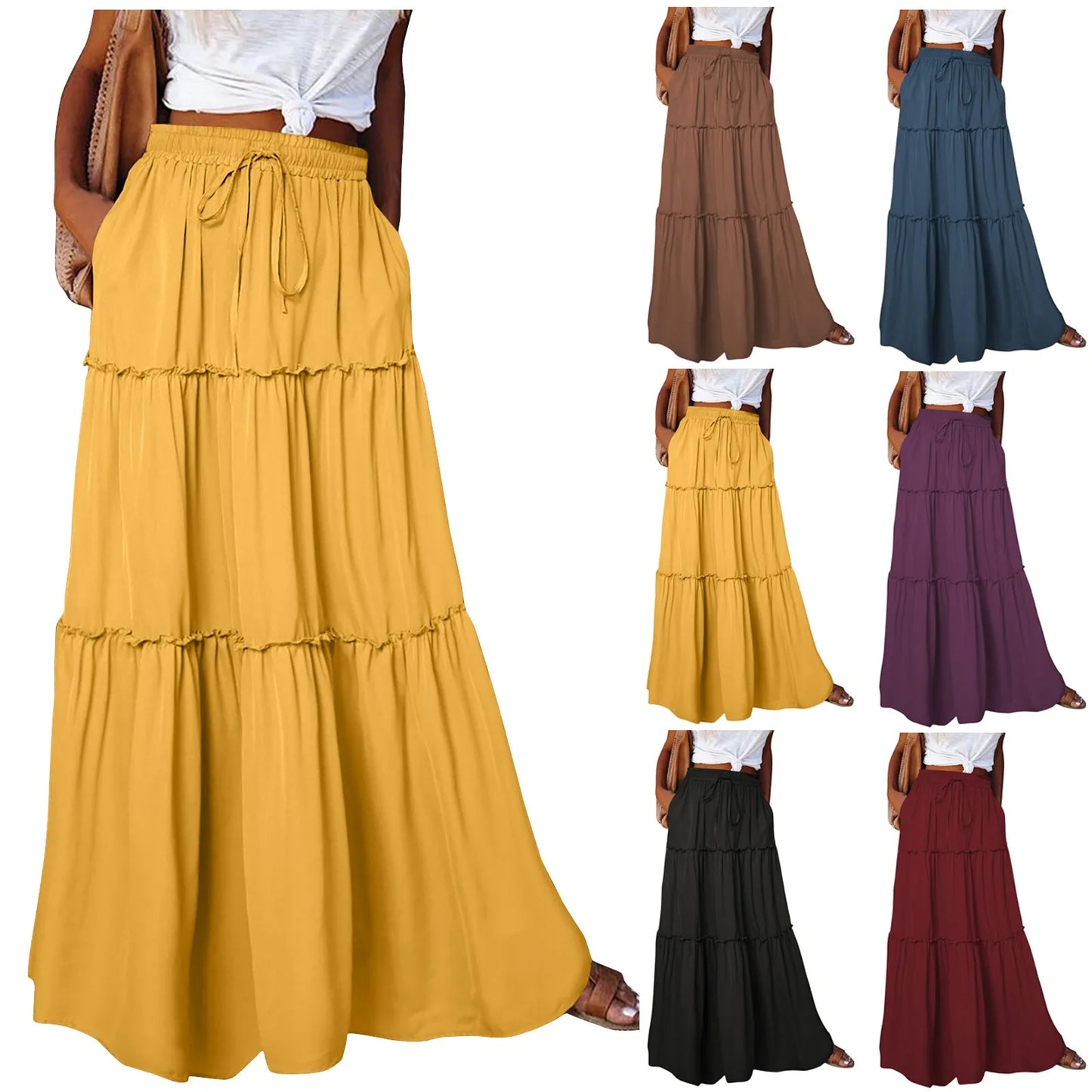 Women’s Boho Maxi Skirt: High-Waisted A-Line Tiered Long Skirt