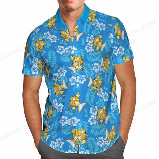 Summer Hawaiian Shirts Fish Printed Shirt Men Women Fashion Short Sleeve Blouse Men's Vocation Lapel Beach Camisas Sea