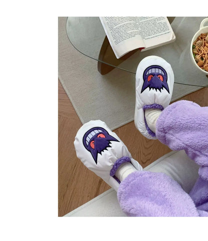 Pokemon Anime Couple Slippers Cute Pikachu Eevee Cartoon Cotton Home Shoes for Men And Women with Velvet Insulation Winter Gifts