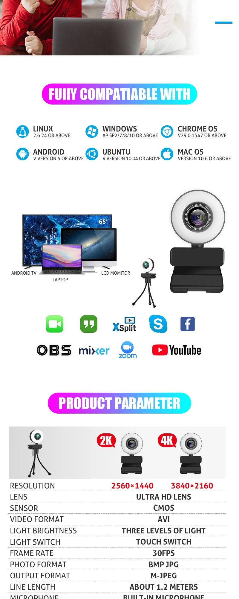 4K Webcam with LED Light 📷✨