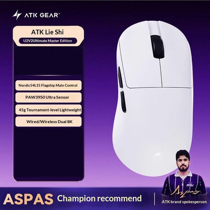 ATK Blazing Sky U2V2 Lightweight Gaming Mouse 39g 3 Mode Wireless with Paw3950 8000Hz Paw3395 for FPS Gamers PC Accessories