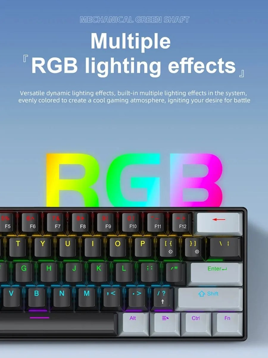 APAYADO K61 Wired Mechanical Keyboard - 60% Compact (61 Keys), RGB Backlit, Portable Design, Phantom Switches, for Gaming