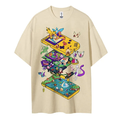 Pokemon T-shirt Men's Pure Cotton Casual  Round Neck T-shirt Short Sleeve Clothing Summer Sports Casual Short Sleeve Top