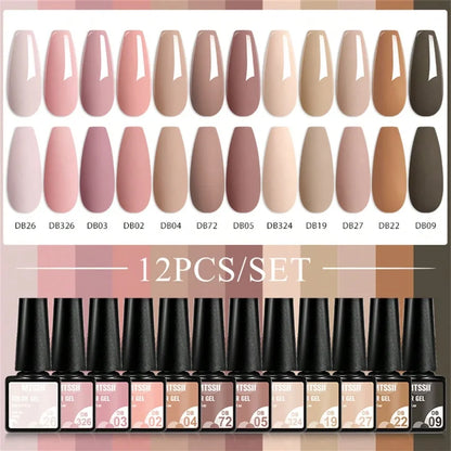 MTSSII 12pcs Gel Nail Polish Set Nude Pink Red Glitter Semi Permanent Soak Off  UV Gel Varnish Manicure Kit Nail Supplies DIY