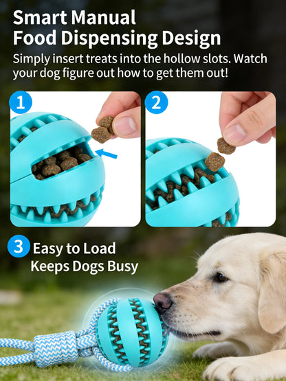 2-in-1 Dog Chew Toy with Treat Dispenser Durable Cotton Rope Natural Rubber Ball for Small Medium Dogs Teeth Cleaning