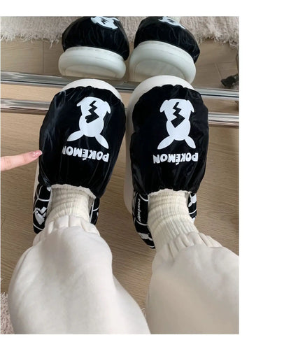 Pokemon Anime Couple Slippers Cute Pikachu Eevee Cartoon Cotton Home Shoes for Men And Women with Velvet Insulation Winter Gifts