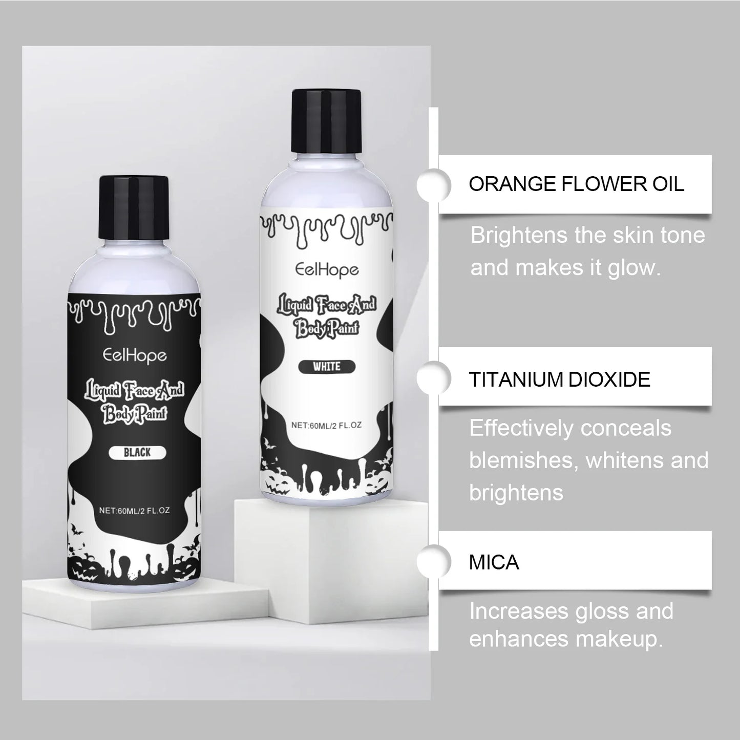 Eelhope Halloween Quick Dry Liquid Face Paint Body Paint Costume Party Waterproof Face Body Art Makeup with Brushes Washable