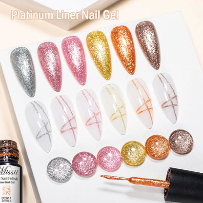 2/3/4/6pcs Platinum Glitter Liner Gel Nail Polish Set Gold Silver Sparkle Pull Line Gel Graffiti Painting Stripe DIY French Nail