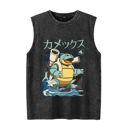 Anime Pokemon Print Men's Tank Top Man Sleeveless Shirt Summer Y2k Clothes Vintage Washed Vest Oversized T Shirts Gym Clothes