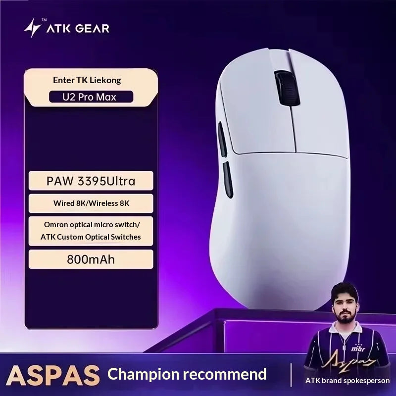 ATK Blazing Sky U2V2 Lightweight Gaming Mouse 39g 3 Mode Wireless with Paw3950 8000Hz Paw3395 for FPS Gamers PC Accessories