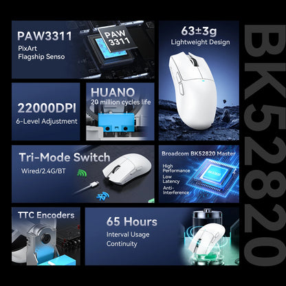 ATTACK SHARK X11 Gaming Mouse  and X11 SE Wireless Mouse 22000 DPI,PAW3311 Sensor,BT/2.4G/Wired,59g Lightweight,2000W Clicks
